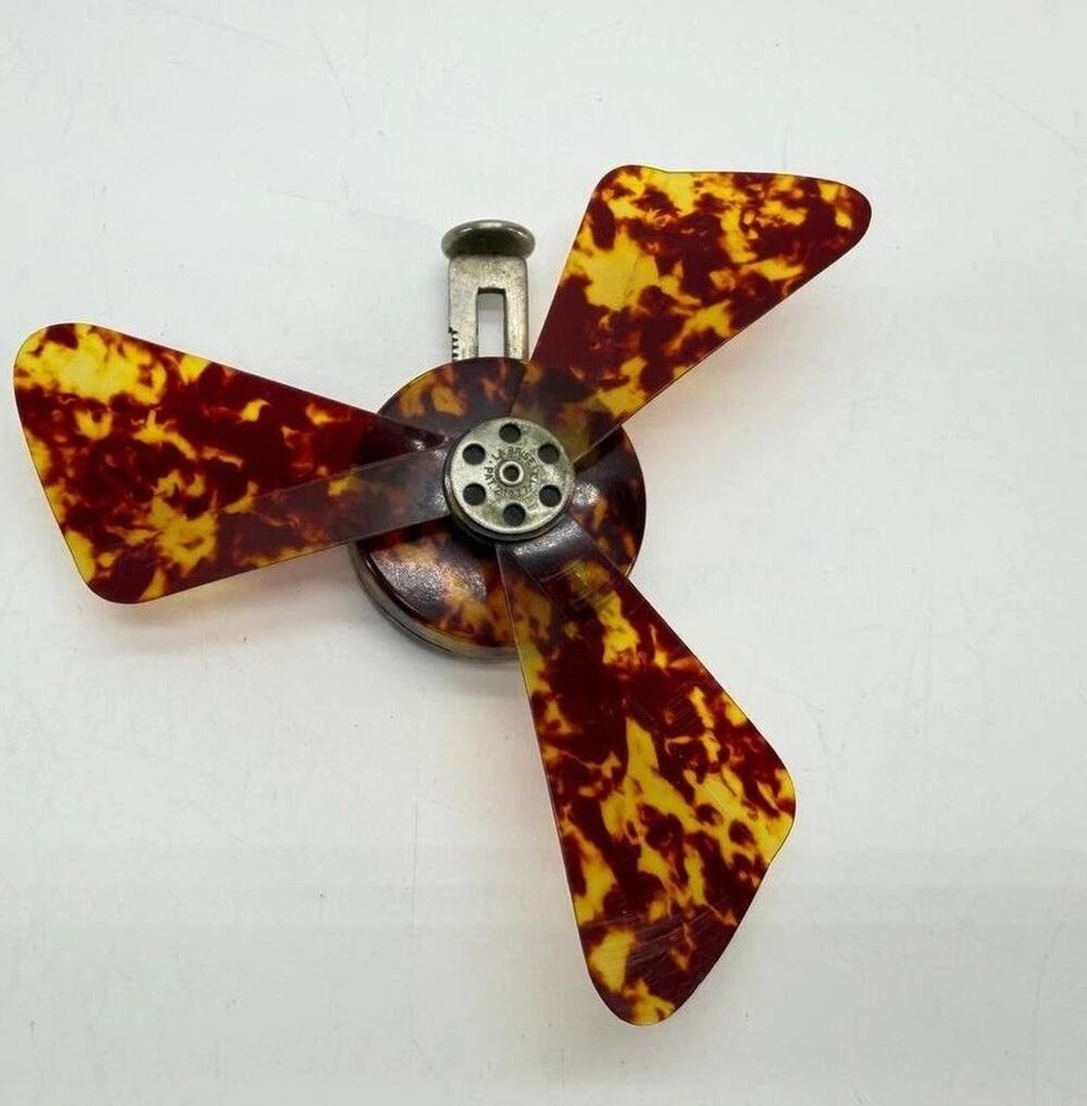 Vintage La Brise Mechanical Pocket Fan Mirror Faux Tortoiseshell Folding Blades